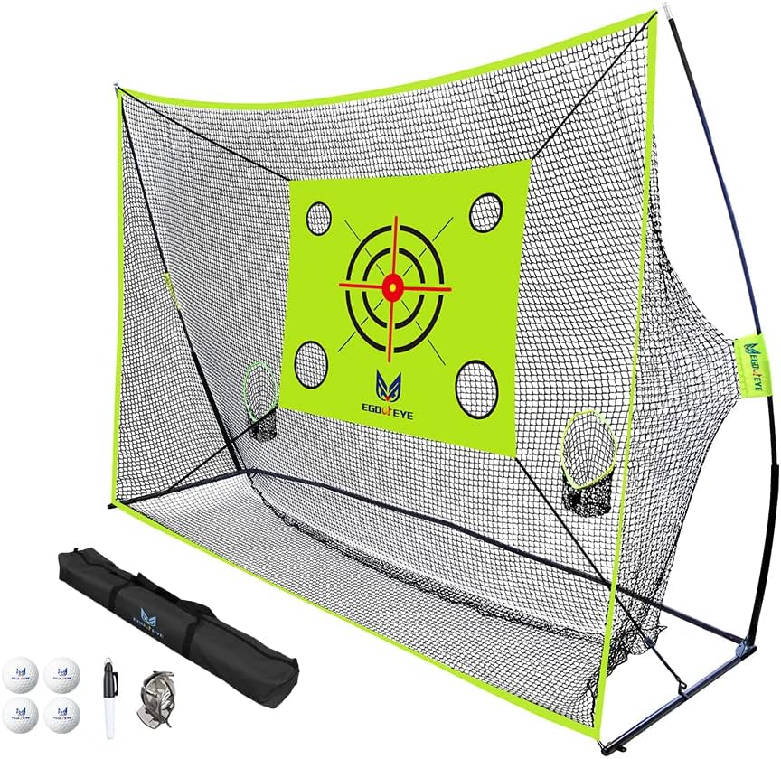 EGOOIEYE Golf Hitting Net,10'x7.3', 6 Target Pockets for Chipping Practice,  4 Real Golf Balls, Marking Tool Kit, Indoor/Outdoor/Backyard